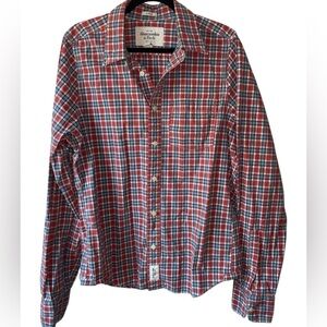 Abercrombie & Fitch Men’s XL Plaid Muscle Button Down Shirt Red Blue Vintage Y2K